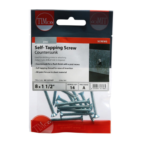 14 x TIMCO Self-Tapping Countersunk Silver Screws - 8 x 1 1/2