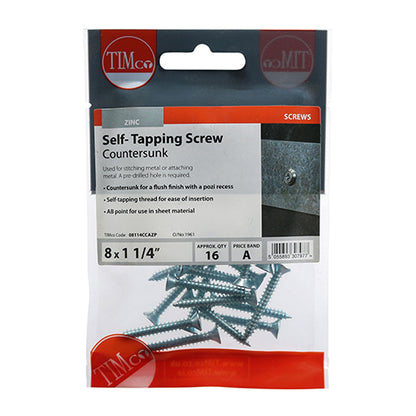 16 x TIMCO Self-Tapping Countersunk Silver Screws - 8 x 1 1/4