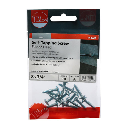 14 x TIMCO Self-Tapping Flange Head Silver Screws - 8 x 3/4