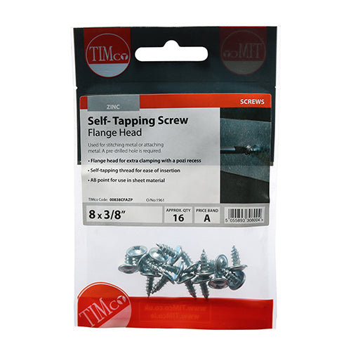 16 x TIMCO Self-Tapping Flange Head Silver Screws - 8 x 3/8