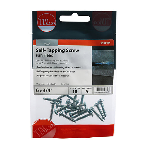 18 x TIMCO Self-Tapping Pan Head Silver Screws - 6 x 3/4