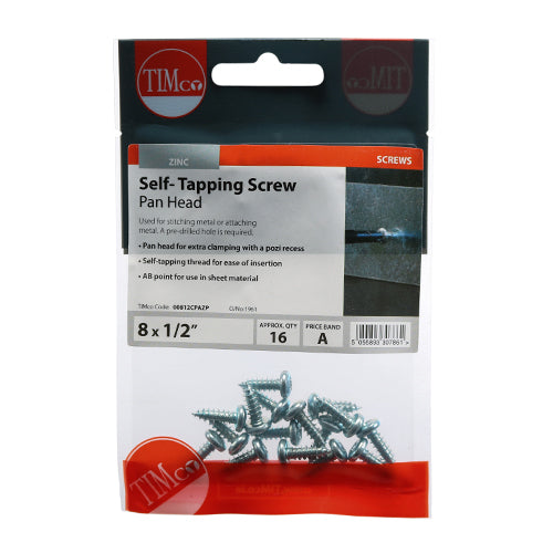 16 x TIMCO Self-Tapping Pan Head Silver Screws - 8 x 1/2