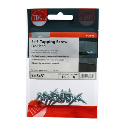 16 x TIMCO Self-Tapping Pan Head Silver Screws - 8 x 3/8