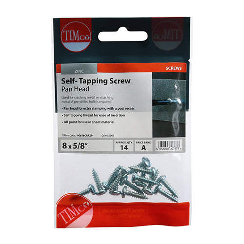 14 x TIMCO Self-Tapping Pan Head Silver Screws - 8 x 5/8