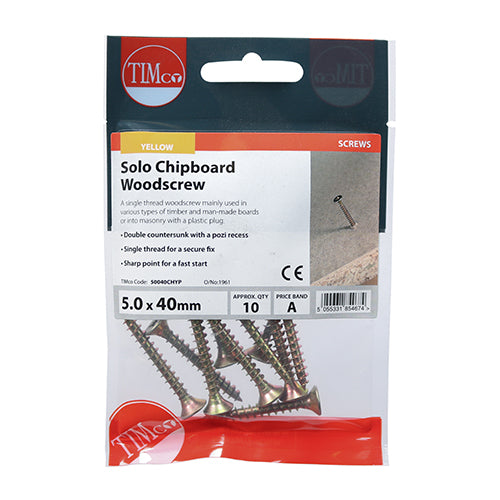 10 x TIMCO Solo Countersunk Gold Woodscrews - 5.0 x 40