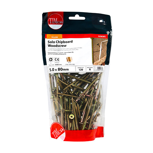 120 x TIMCO Solo Countersunk Gold Woodscrews - 5.0 x 80