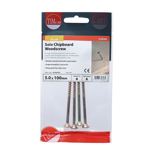 4 x TIMCO Solo Countersunk Gold Woodscrews - 5.0 x 100