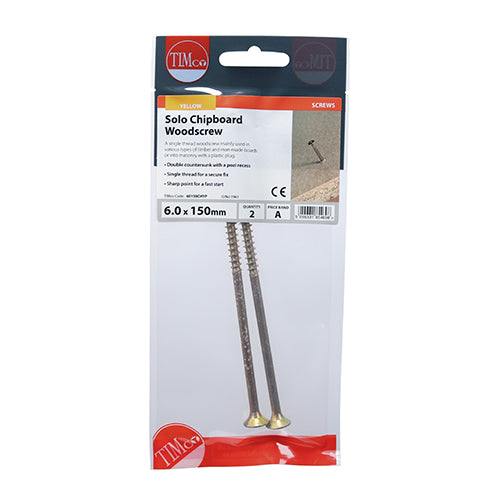 Pair of - TIMCO Solo Countersunk Gold Woodscrews - 6.0 x 150