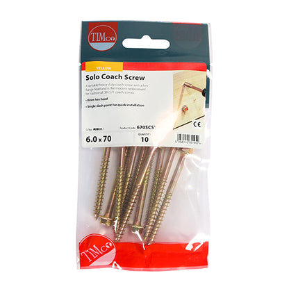 10 x TIMCO Solo Advanced Hex Head Gold Coach Woodscrews - 6.0 x 70