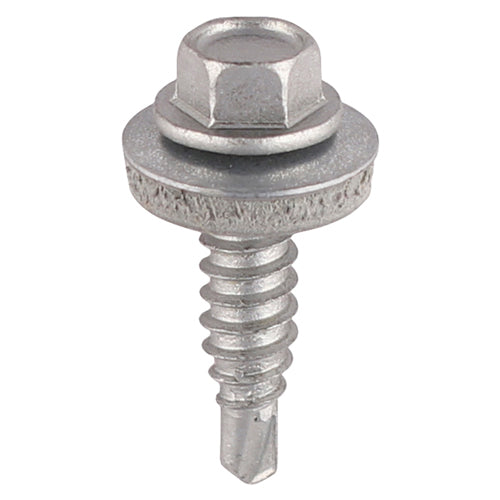 100 x TIMCO Sheet Steel Stitching Screws Exterior Silver with EPDM Washer - 6.3 x 22