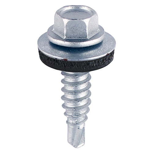 100 x TIMCO Sheet Steel Stitching Screws Exterior Silver with EPDM Washer - 6.3 x 22