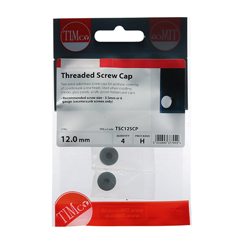 4 x TIMCO Threaded Screw Caps Solid Brass Satin Chrome - 12mm