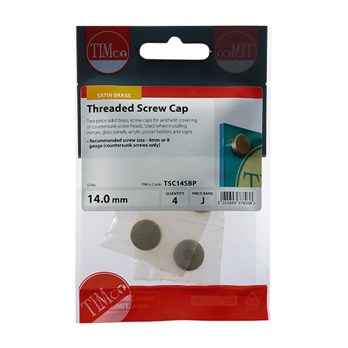 4 x TIMCO Threaded Screw Caps Solid Brass Satin Brass - 14mm