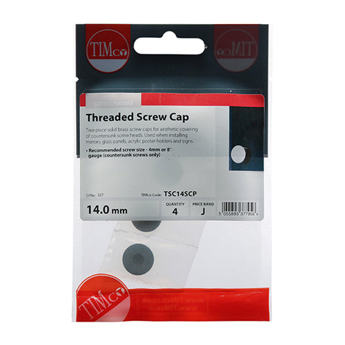 4 x TIMCO Threaded Screw Caps Solid Brass Satin Chrome - 14mm