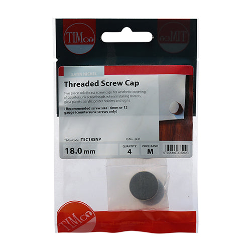 4 x TIMCO Threaded Screw Caps Solid Brass Satin Nickel - 18mm