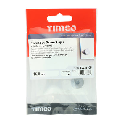 4 x TIMCO Threaded Screw Caps Solid Brass Polished Chrome - 16mm