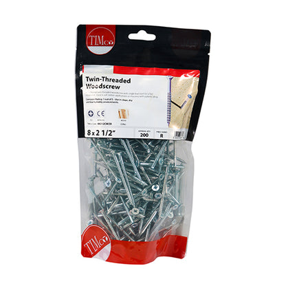 200 x TIMCO Twin-Threaded Countersunk Silver Woodscrews - 8 x 21/2