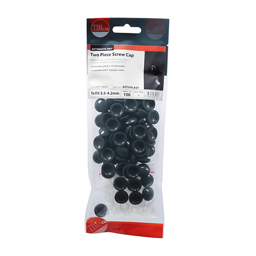 100 x TIMCO Two Piece Screw Caps Anthracite Grey - To Fit 3.5 to 4.2 Screw