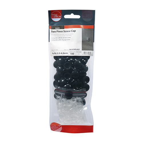 100 x TIMCO Two Piece Screw Caps Black - To fit 3.5 to 4.2 Screw