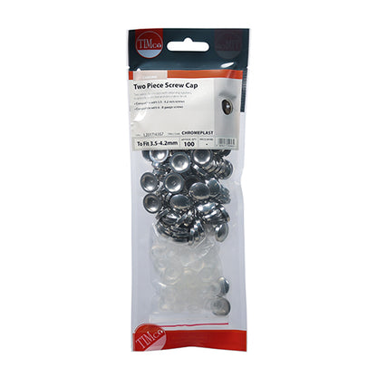 100 x TIMCO Two Piece Screw Caps Chrome - To fit 3.5 to 4.2 Screw