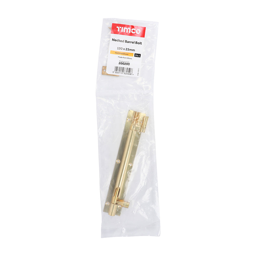 TIMCO Necked Barrel Bolt Polished Brass - 150 x 25mm