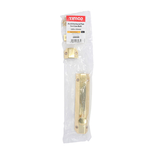 TIMCO Architectural Flat Section Bolt Polished Brass - 150 x 35mm