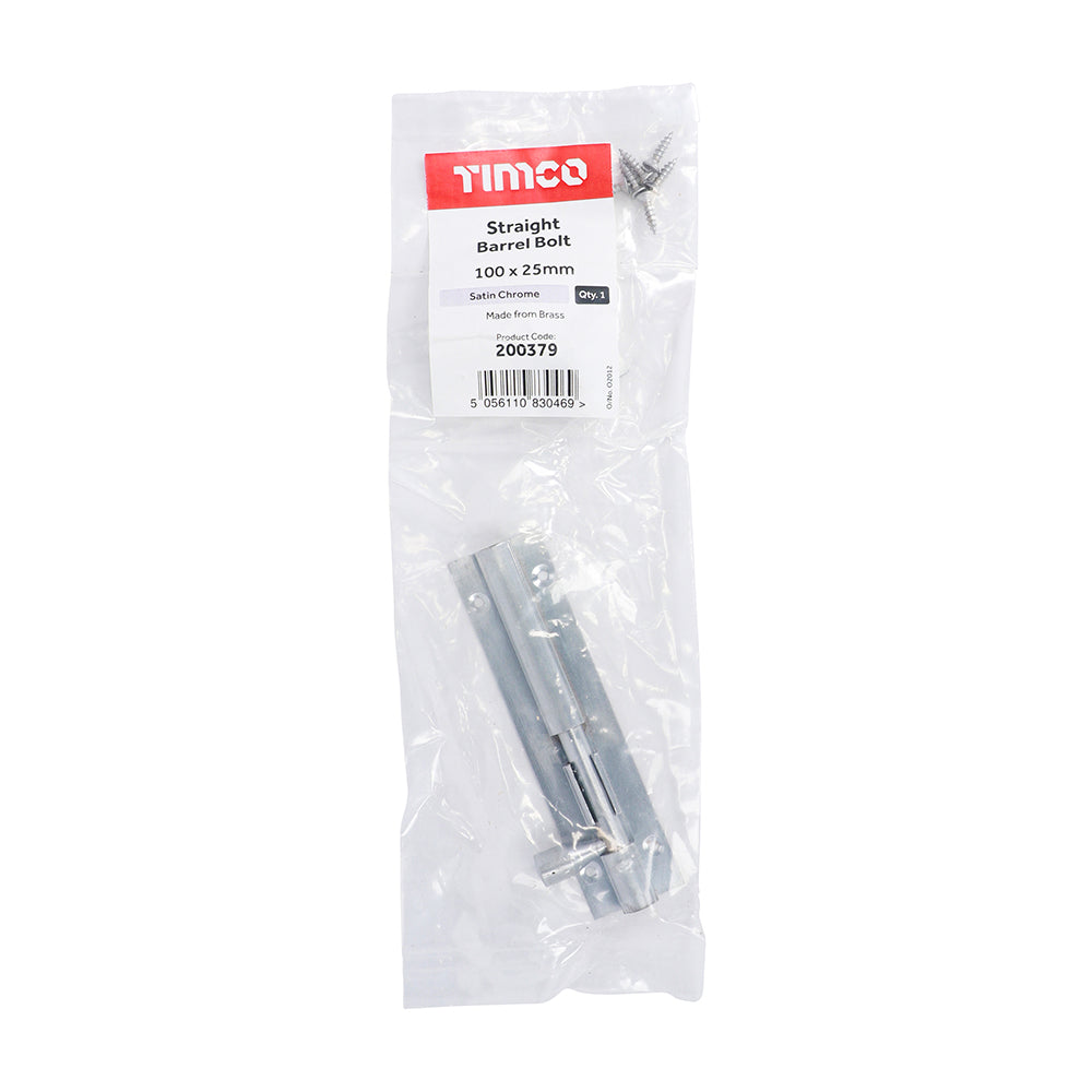 TIMCO Straight Barrel Bolt Satin Chrome - 100 x 25mm