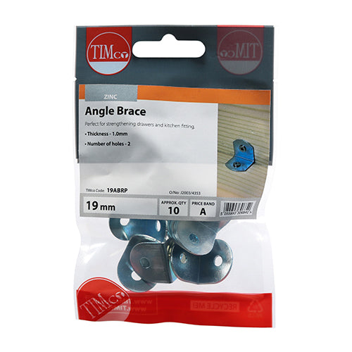 10 x TIMCO Angled Braces Silver - 19 x 19 x 19