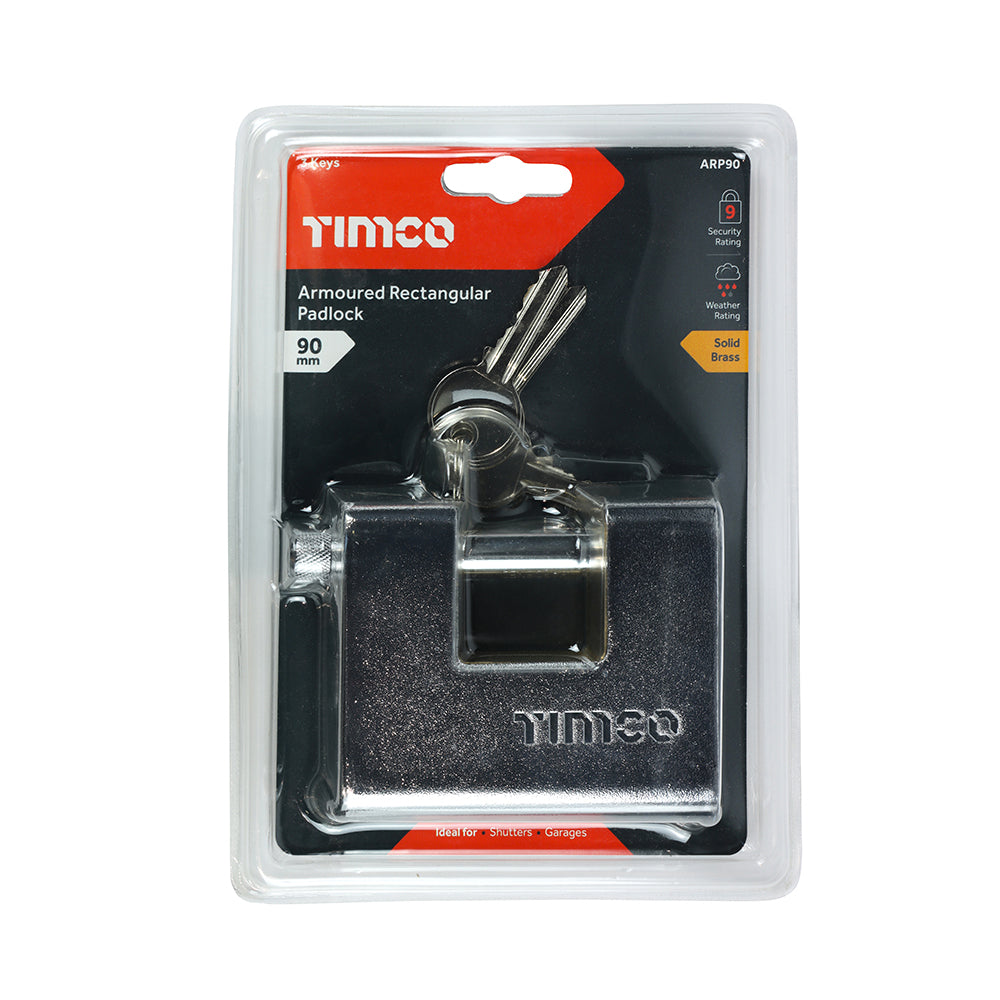 TIMCO Armoured Rectangular Padlock - 90mm