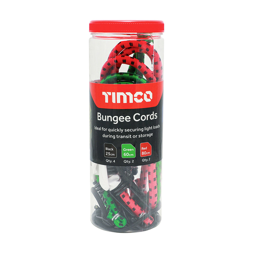 8 x TIMCO Bungee Cords with Laminated Hook Mixed Pack - 8pcs