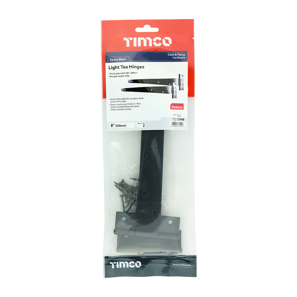 TIMCO Light Tee Hinges Black - 8"