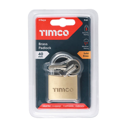 TIMCO Brass Padlock - 40mm