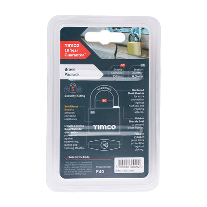 TIMCO Brass Padlock - 40mm