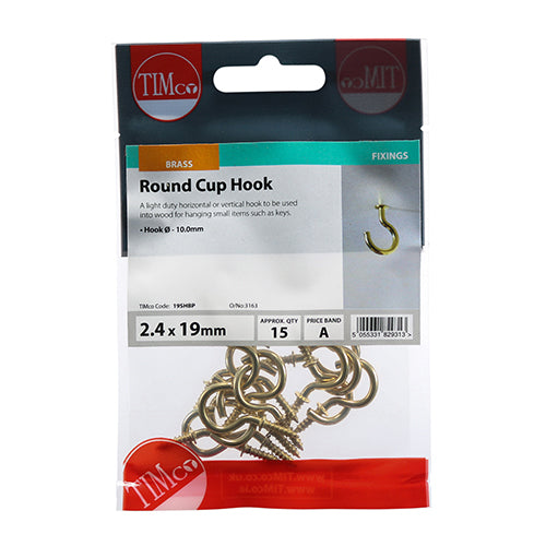 15 x TIMCO Cup Hooks Round Electro Brass - 19mm