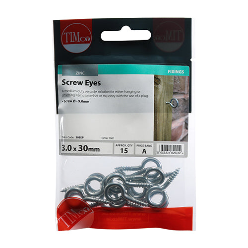 15 x TIMCO Screw Eyes Silver - 30mm