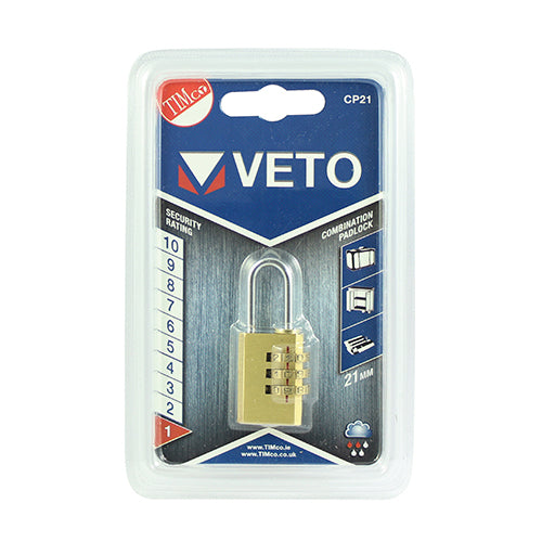 TIMCO Brass Combination Padlock - 21mm