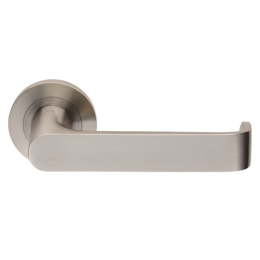 ZURIGO LEVER ON SPRUNG SCREW-ON ROUND ROSE - SATIN STAINLESS STEEL -