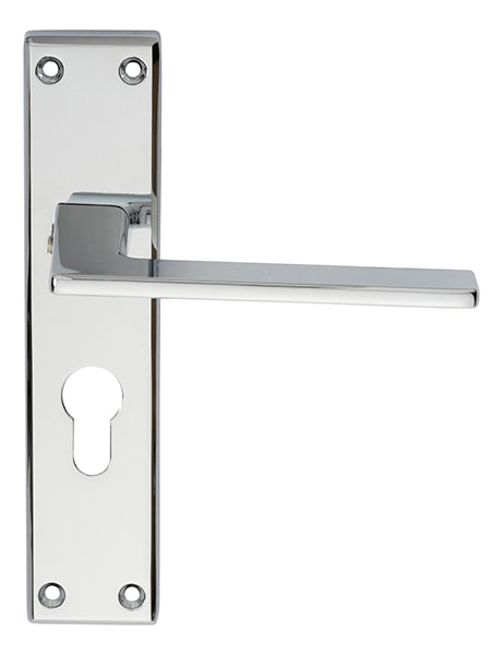 ZONE LEVER ON FACE-FIX BACKPLATE - EURO 47.5MM - POLISHED CHROME - 180MM x 40MM