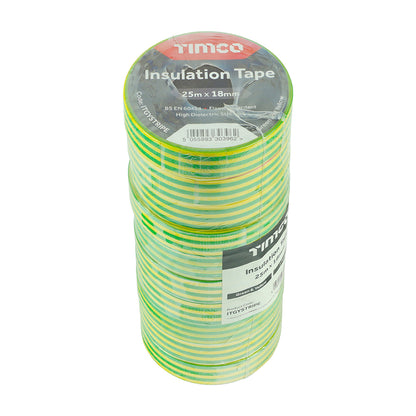 10 x TIMCO PVC Insulation Tape Yellow & Green Stripe - 25m x 18mm