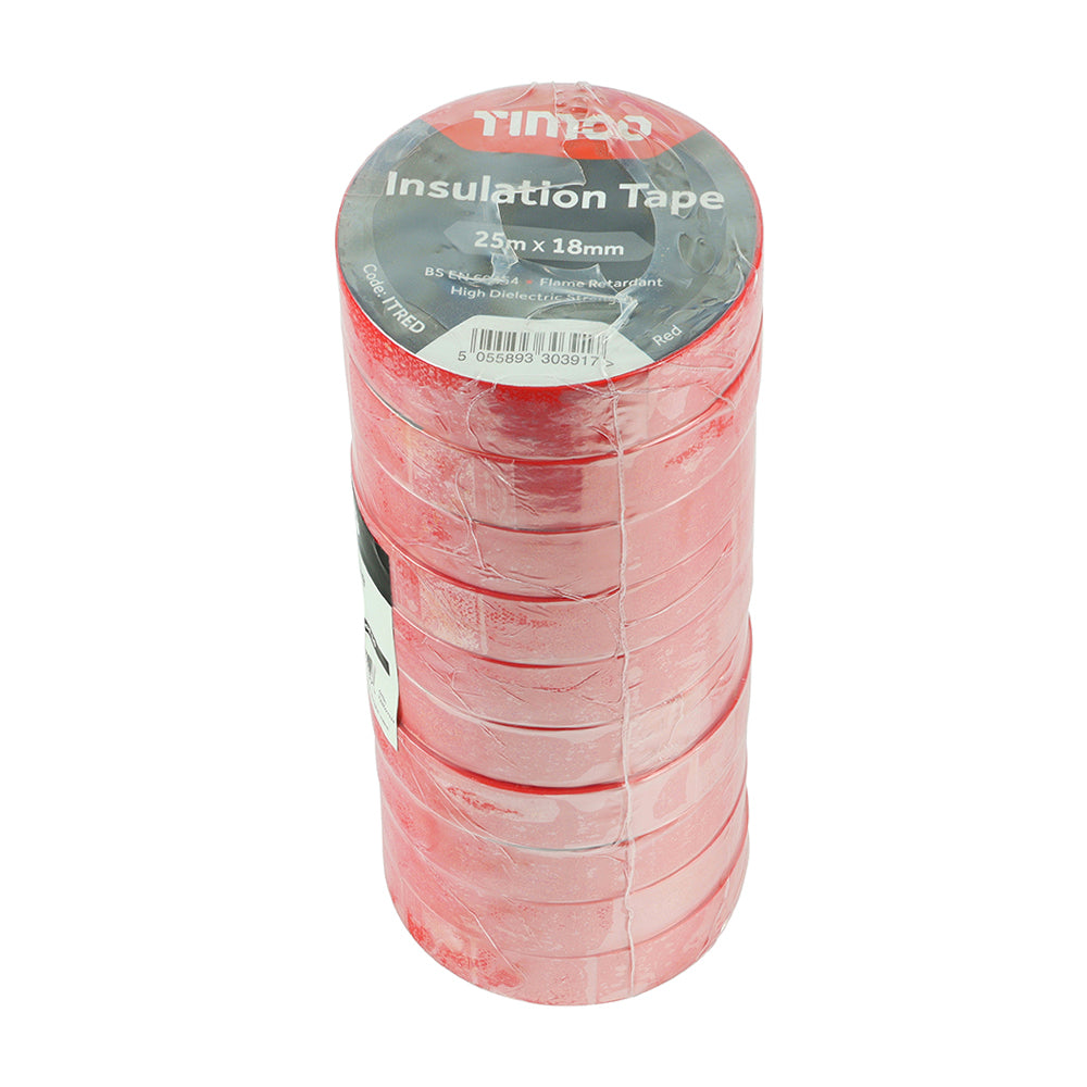 10 x TIMCO PVC Insulation Tape Red - 25m x 18mm